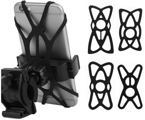 SOPINEKO 4 PCS Motorcycle Web Grip Silicone Cell Phone Holder Band Security Rubber Band Mount Tether Elastic for Smart Phone Cradle Bracket on Bicycle Motorcycle