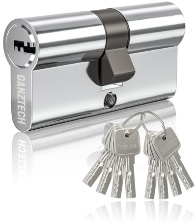 GANZTECH 40/40(80mm) Serrure de barillet de porte en nickel,clé à clé avec 8 clés à fossettes horizontales,serrure à cylindre euro en Alliage d’aluminium,Applicable à composites et UPVC