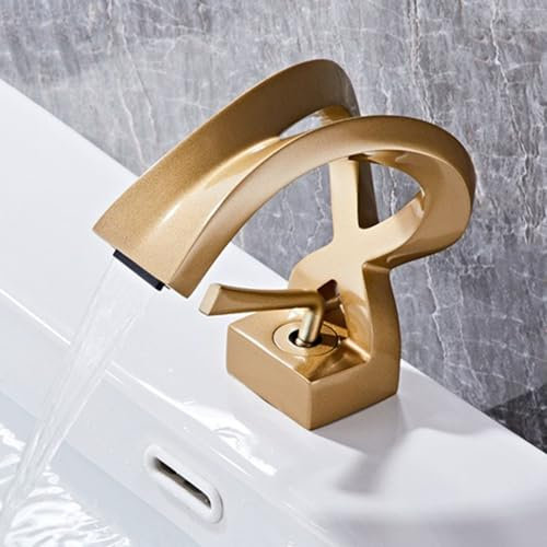 ZYCDP Badarmatur Waschbecken Wasserfall Einhand, Waschbecken Armaturen Bad Messing Mattes Gold