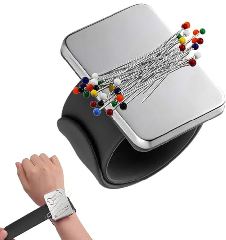 HREDZEO Puntaspilli magnetici da polso, da cucito, portatile, con cinturino in silicone per cucire e intrecciare