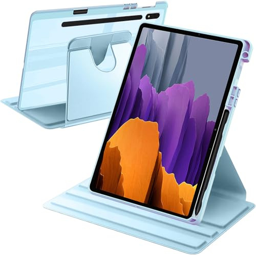 A-BEAUTY Coque Rotative pour Samsung Galaxy Tab S8/S7 11 Pouces Bleu Ciel | Pour 2022/2020, S Pen Porte-Stylet, Étui Rotation à 360 Degrés Support, Réveil/Sommeil Auto