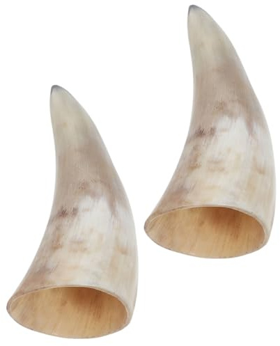 MUCKLILY Set 2 Tazze in Corno Naturale Stile Vichingo Impugnatura Comoda per Bevande Varie, Perfette per Feste a Tema e Decorazioni da Tavola