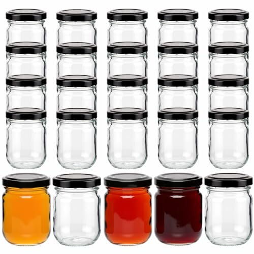 gouveo HEG125SZ - Set di 25 vasetti per conserve da 125 ml, con tappo a vite, per marmellata, miele, spezie, fatti in casa (HEG125SZ)