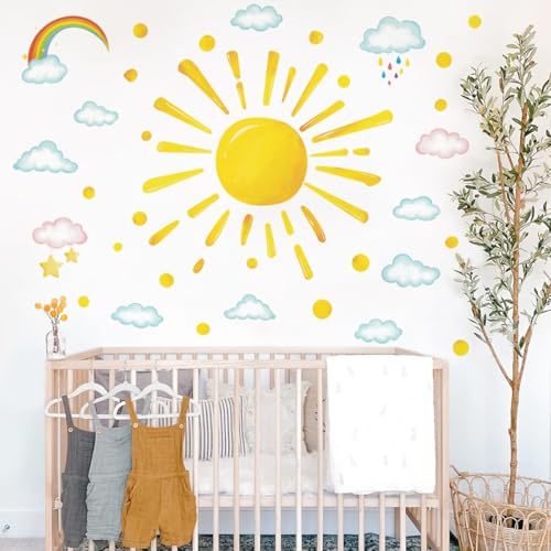 Runtoo Sonnen-Wandaufkleber zum Abziehen und Aufkleben, Boho-Regenbogenwolke, Wandaufkleber für Kinderzimmer, Klassenzimmer, Dekoration