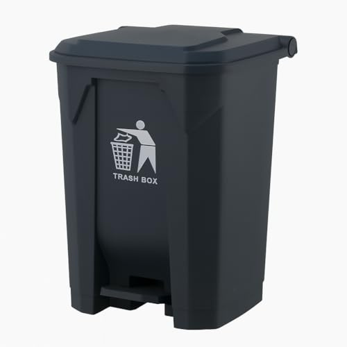 DUAS 30/50/80L Pedal Bin – Large Recycling & Rubbish Dustbin for Kitchen, Home & Office – Durable Plastic Waste Trash Bin with Foot Pedal & Lid (Black, 50L)