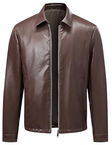 Allthemen Giacca Pelle Uomo Casual Vintage Giubbino Moto Cerniera Classique Faux Suede Jacket Bomber Marrone L