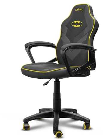 GXTrust Revvo Silla Gaming Licencia Batman para Niños 4-12 Años, Negro | Silla Ajustable en Altura con Tapicería de Tela, Reposabrazos Acolchado, Gamer Escritorio Juegos PC