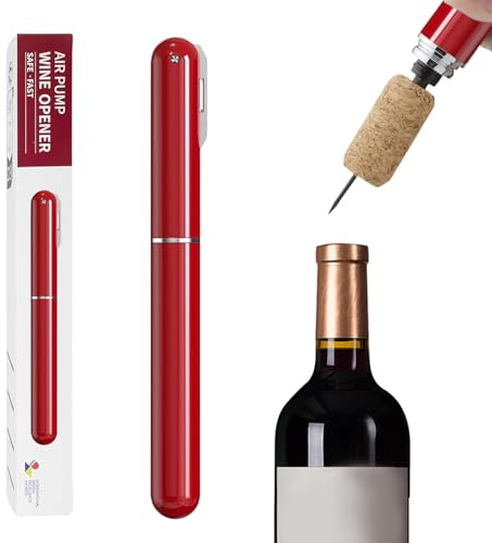 Abrelatas de vino de presión de aire 2 en 1, con Corta Cápsulas, Sacacorchos Manual Portátil, Abrebotellas de Vino, Abrebotellas de Vino, Apertura Rápida, para Viajes y Regalo para Amantes (Rojo)
