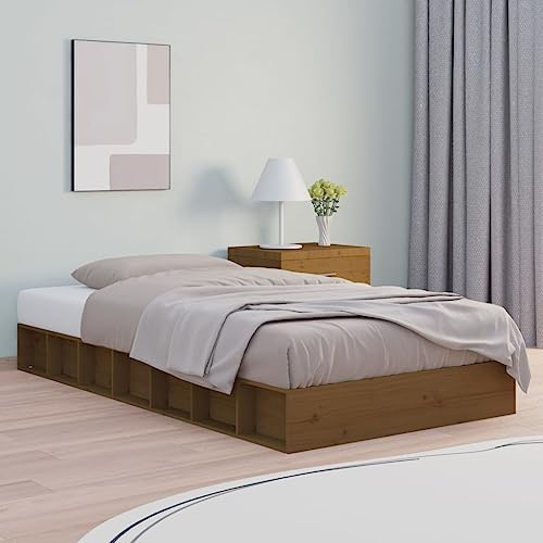 Ordellia Massiv träsäng, honungsbrun, 75 x 190 cm, furu, sängram med plywoodpinnar, stabil och platsbesparande för sovrum, 6 cm (2 fot) liten singel