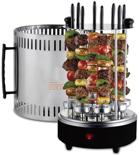 Parrilla eléctrica con rotación de 360°, barbacoa interior sin humo para brochetas, pinchos y pescado, fácil de limpiar