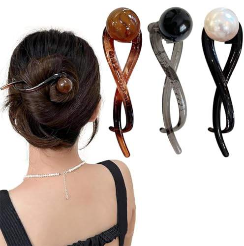 TEOZBLU 3 Pcs Fermacapelli Donna Eleganti, Fermagli Capelli Donna, Twist Vintage, Fermaglio per Capelli con Perle Francesi, Ferma Capelli Antiscivolo Per Coda Di Cavallo, Gioielli Per Capelli Da Donna