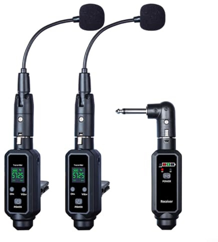 Kivivaka Sistema de micrófono inalámbrico UHF para saxofón, micrófono de instrumento de 570-590 MHz con receptor y transmisor, baja latencia <6 ms, trombón de trompeta de duración de la batería de 8