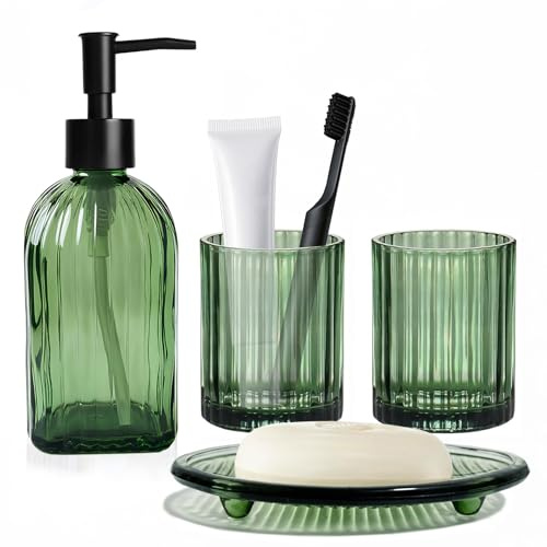 GKSCXEXE 4-teiliges Grün Badezimmer Seifenspender Set, Bad Accessoires