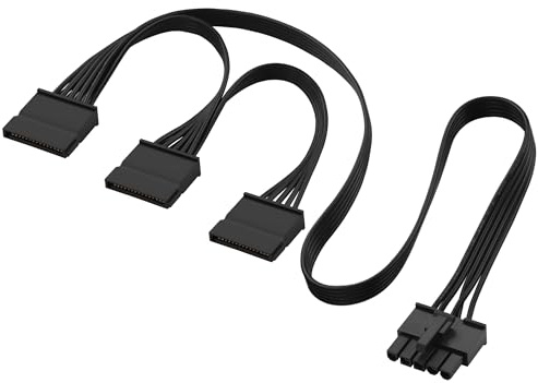 ELFJMZP Fuente de alimentación modular para PC de 5 pines a 3 conectores SATA de 15 pines, 50+15+15 cm, 18 AWG, negro, compatible con fuentes de alimentación modulares Cooler Master V550 V650 V750