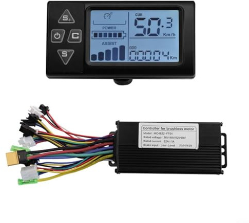 Alanmoship 22A Brushless Motor Controller and LCD Display Kit for 36V 48V 500W 750W E-Bike Scooter, 3-Mode Square Sine Wave, Aluminum Alloy Case Black
