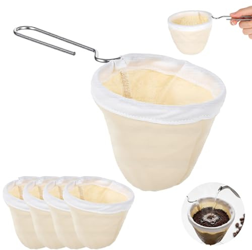 Elegaperma 5 coladores finos de plástico con asa, 19 x 9,5 x 9 cm, juego de bolsas de filtro de café de acero inoxidable y algodón, colador de plástico Kefir grueso para café, zumo, leche