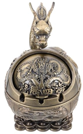DOITOOL Cenicero Prueba de Viento Vintage de Metal Portátil Decorativo de Dragón con Tapa Estilo Antiguo y Elegante para Escritorio y Hogar para Hombres