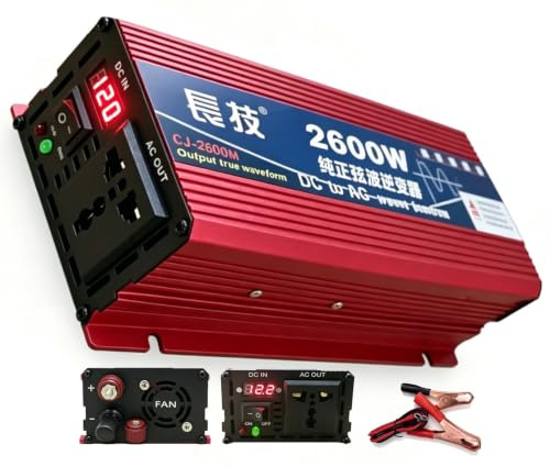 Inverter Onda Sinusoidale Pura 110V/220V Commutabile, Auto Riconoscimento 12V-60V, Solare Off-Grid Campeggio Emergenza(60Vto220V,2600W)