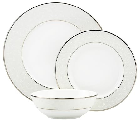 Lenox 3-Piece Place Setting Opal Innocence,White/Silver