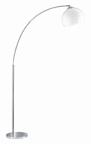 Licht-Erlebnisse Stilvolle Stehleuchte in Chrom Weiß 1x E27 bis zu 60 Watt 230V aus Metall & Acryl Fussschalter Bogenleuchte Schlafzimmer Wohnzimmer Lampe Leuchten innen Beleuchtung