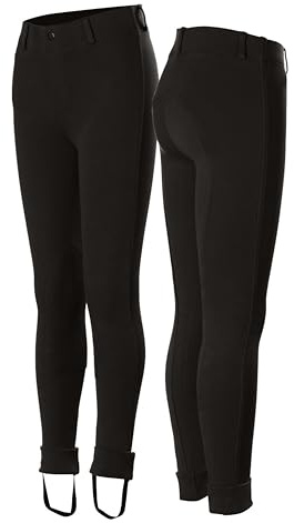 HORZE Nora Girls Riding Pants with Leather Knee Patch | Kids Equestrian Girls Jodhpurs Breeches | Size Chart in Images - Black - XXS
