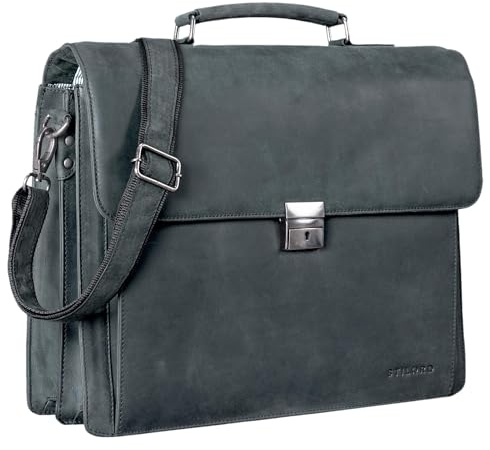 STILORD Johann Klassische Aktentasche Herren Damen Schwarz Businesstasche 15,6 Zoll Laptop DIN A4 Ordner mit Schloss Echtes Rinds-Leder