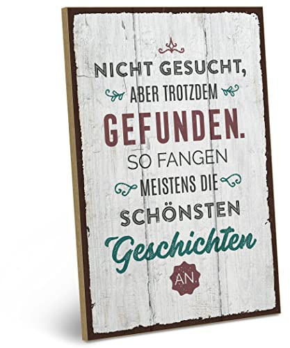 ARTFAVES® Wandbild Holzschild mit Spruch - NICHT GESUCHT ABER GEFUNDEN - Türschild Retro Vintage Deko Bild Geschenk - Hochzeit, Valentinstag, Kennenlerntag, Verlobung