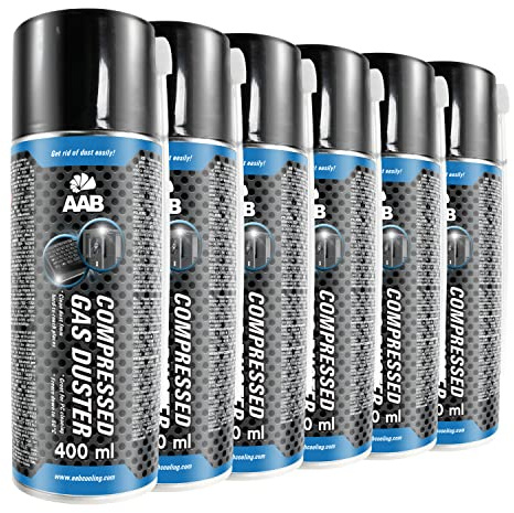 6 x AABCOOLING Compressed Gas Duster 400 ml - Dammdammburk för dator, tangentbord och annan kontorsutrustning, tangentbordstvätt, tryckluftsburk, luftfläkt, PC-spray, tryckluftspruta