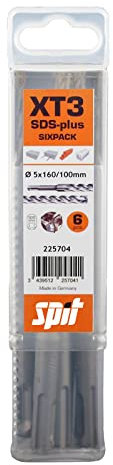 Juego de 6 brocas SDS + Spit multicortantes para mampostería, piedra y hormigón – 210 mm, 150 mm, 6 mm