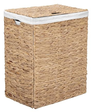 Seville Classics Premium Natural Handwoven Portable Laundry Bin Basket with Carrying Handles, Natural Water Hyacinth, Rectangular, Volume: 2.5 bushels or 3.1 cu. ft, 18.5 W x 12.2 D x 24 H