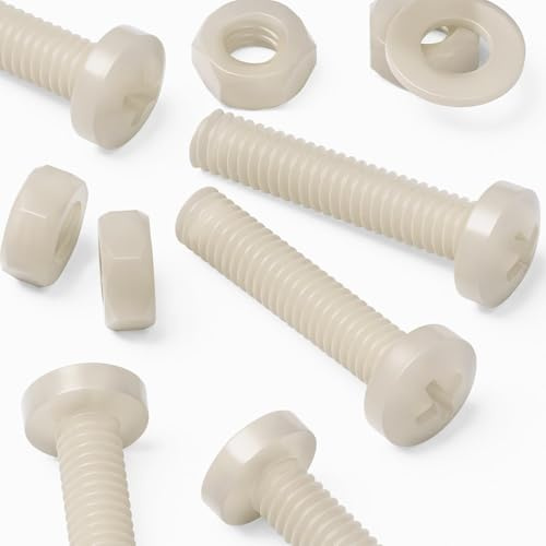 50 x Nylon Flachkopf-, Kreuzkopf-Kunststoff- Maschinenschrauben, M4 x 20mm, Kunststoffschrauben, Muttern & Unterlegscheiben