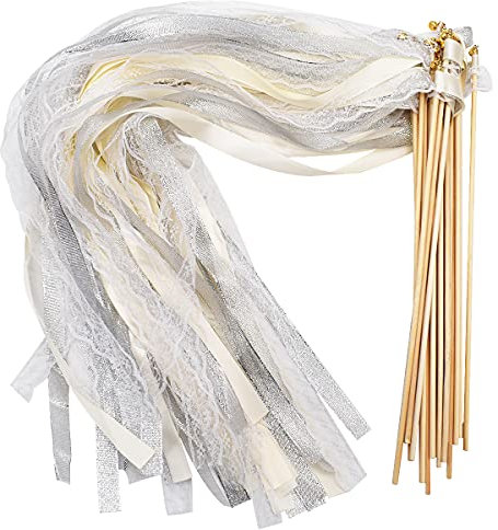 Jicyor 20 Stück Wedding Wands mit Glöckchen und Hochzeitsbändern, Zauberstäbe Hochzeit Luftschlangen für Hochzeiten, Geburtstage, Weihnachten, Partys und andere Feiertagsfeiern verwendet