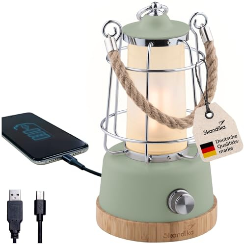 Skandika LED-Lampe Kiruna | Retro Outdoor Campinglampe mit Powerbank, stufenlos dimmbar, kabellos, Akku, aufladbar, USB, warm- und kaltweiß, 75h Leuchtzeit (Kiruna grün)