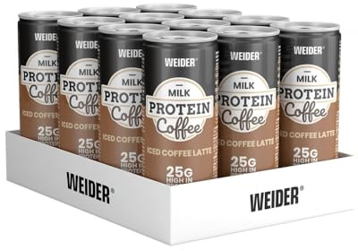 WEIDER Milk Protein Coffee Shake, Iced Coffee Latte, Eiweißshake mit 25g Protein und 75mg Koffein, 12er-Pack, 250 ml