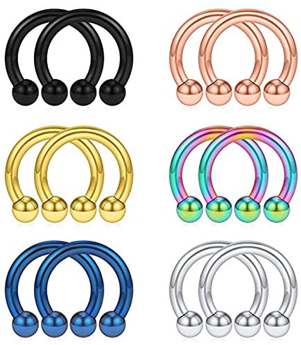 Aotiwe 12 Stück Piercing Nasenring Dünn, Septum Ring mit Kugel mit C Form und Zwei Bällen Mehrfarbig Edelstahl 1.2X10X3mm