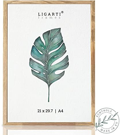 Ligarti® Bilderrahmen Din A4 21x30 (Made in EU) I Rahmen aus Echtholz I Holzbilderrahmen, Holzrahmen in 21x29,7 Eiche I Picture Frame Eiche