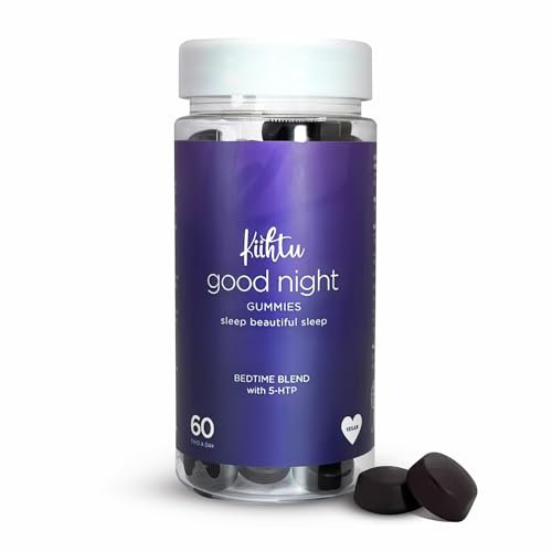 Kiihtu 5HTP Good Night Sleep Gummies - 60 Count | 1 Month Supply Chewable Griffonia Extract, Chamomile & Lemon Balm Bedtime Gummies | Calm Sleep Support | Natural & Vegan | Berry Flavour