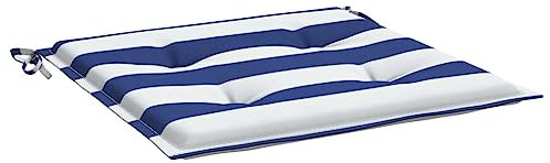 Tidyard Gartenstuhl-Kissen 2 STK. Sitzkissen Stuhlkissen Gartenstuhlkissen Garten Sitzpolster Set für Rattanstühle Stuhlauflage Stuhlkissen Blau & Weiß Gestreift 50x50x3cm Stoff