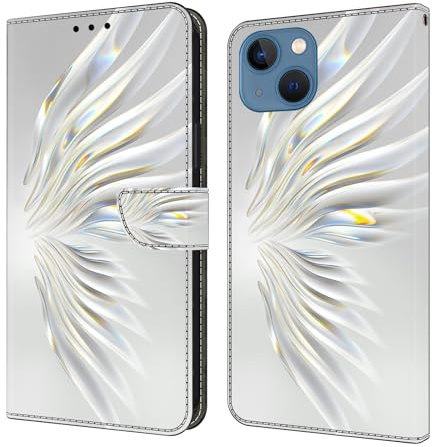 BOLELAW Hülle für iPhone 13/iPhone 14 – Stoßfestes PU Leder Wallet Case mit Magnetverschluss, Standfunktion & Kartenfächern, Flip Hülle für Alltag & unterwegs, Kristall-Flügel
