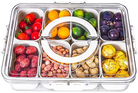 Boîte à charcuterie avec couvercle et poignée – Organiseur transparent divisé pour fête et divertissement – Parfait pour les bonbons, les fruits, les noix et les collations