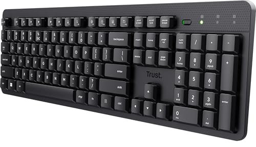 Trust Ody II Silent Wireless Keyboard QWERTY US Layout, Floating Low Profile Keys, Spill Resistant, USB Micro Receiver 2.4GHz, Full Size Wireless Keyboard for PC, Laptop, Mac - Black