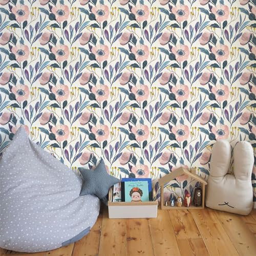 Selbstklebende Tapete Rosa Lila Blüten Strukturtapete Wandtattoo Schlafzimmer Tapete Selbstklebend Vliestapete Wallpaper for Living Room Tapeten Leicht zu Entfernen Wandschutzfolie 38.6x100.6cm
