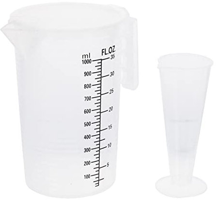 ABOOFAN 1000ml Measure Pitcher Plastic Measuring Jug Engine Oil Container with 100ml Cup Large Graduated Mixing Pitcher for Lawn Pool Chemicals Car Oil Fluids Motor Oil