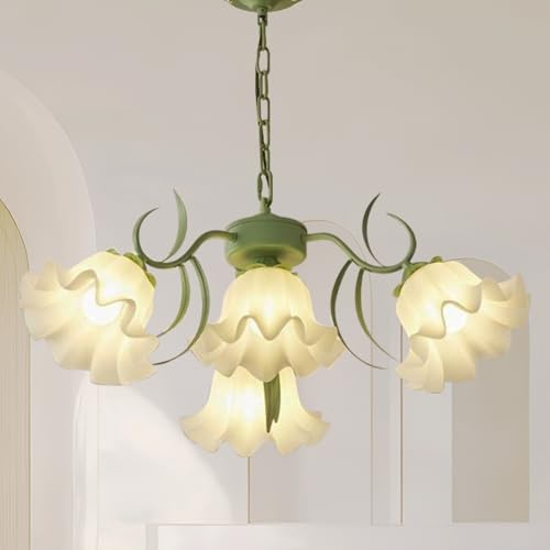 zhxinashu Kronleuchter Vintage Blumenform,Deckenleuchte Grün für Küche | Vintage Retro Deckenleuchte, E27 Leuchtmittel nicht enthalten, Acryl Blumenmuster, Kronleuchter für Wohnzimmer, Esszimmer