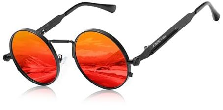KINGSEVEN Runde Sonnenbrille Herren Polarisiert Klassische Retro Gothic Steampunk Sonnenbrille Rund mit UV-Schutz (Schwarz Rot)