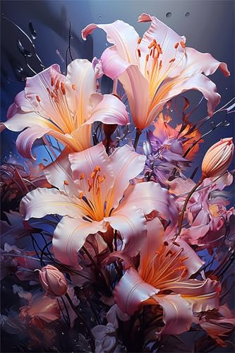 Lilie Malen Nach Zahlen Erwachsene Groß 45x60cm, Malen Nach Zahlen Blume, Kreativ Set für Erwachsene, DIY Handgemalt Ölgemälde Leinwand Kit mit 3 Set Pinseln Acrylfarben, Home Wand Dekor, Rahmenlos