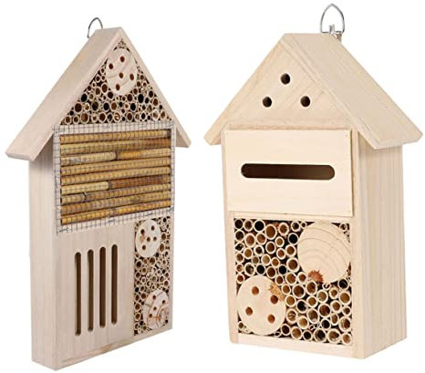 OFFSCH Bienenhaus Für Garten Holzhaus Insektenhaus 2 Stück Hängendes Haus Zimmer Gartenhaus Holzbienenstock