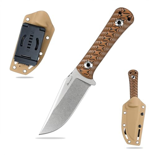 SDOKEDC Outdoor Messer feststehende Klinge aus DC53 Stahl gefertigt G10 Griff mit Kydex Scheide Jagdmesser für Männer EDC Outdoor Camping Survival (Weiß+Braun)