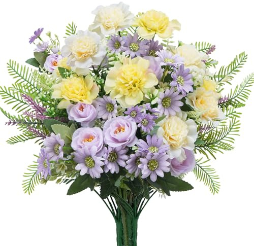 Luabue Künstliche Blumen Lila Frühling Kunstblumenstrauß aus Flieder Mailänder lila Rose Lavendel und Persisches Gras Seidenblumen Plastikblumen für Hochzeit Party Tischdeko