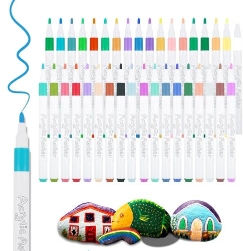 Marqueur Peinture Acrylique, Stylos de Peinture 2mm Pointe Feutres Acryliques de Peinture à l'Eau Stylo Peintures Imperméables pour Verre Toile Bois Plastique Papier œuf de Pâques (36 Couleurs)